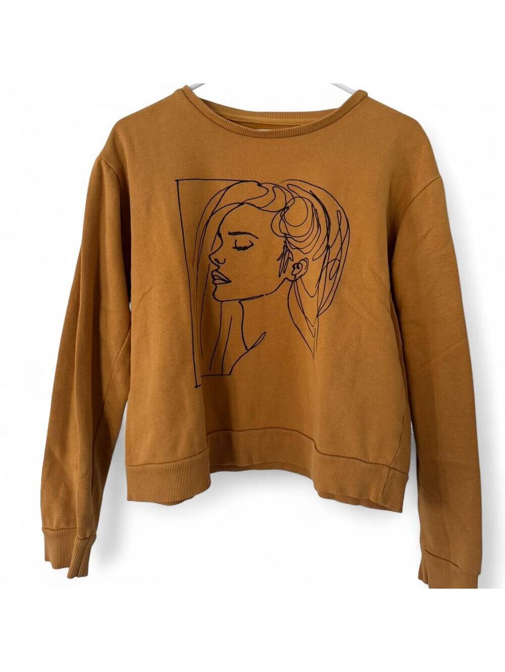 Cotton On Mustard Graphic Cozy Ribbed Streetwear Pullover Sweater Size S